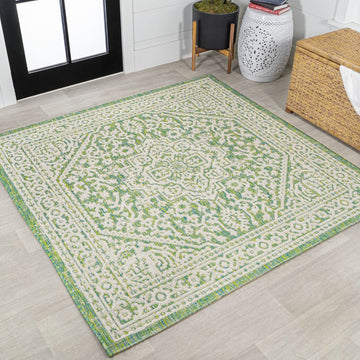 Sinjuri Medallion Textured Weave Indoor/outdoor Square Rug